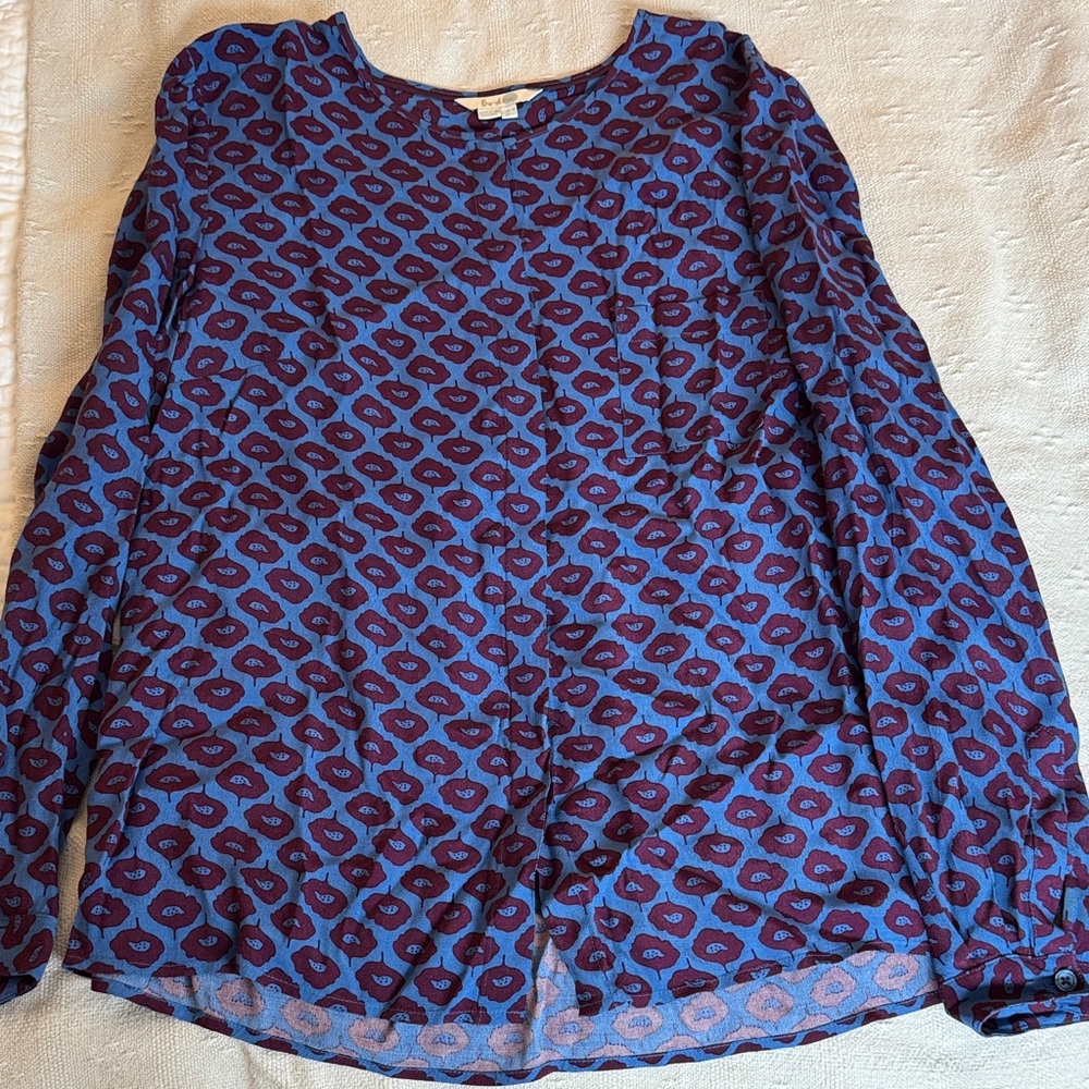 Boden Blue and Maroon Poppy Patterned Blouse